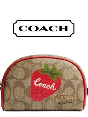 Coach Signature C And Strawberry Print Cosmetics Case - NEW